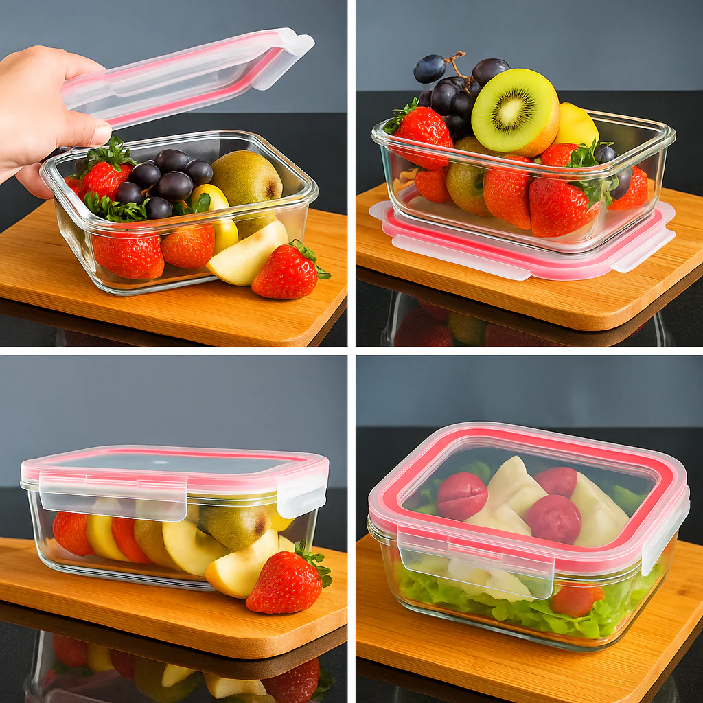 Kit de 15 Potes Herméticos de Vidro a Vácuo + BRINDE: 10 Copos Vidro Aruba