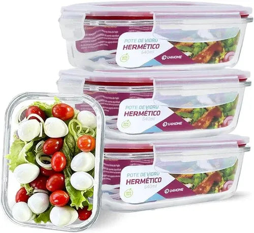 Kit de 15 Potes Herméticos de Vidro a Vácuo + BRINDE: 10 Copos Vidro Aruba