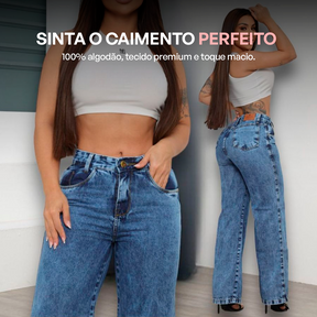 Kit 3 Calças Jeans Wide Leg 100% Algodão + Cintura Alta Que Modela e Realça Suas Curvas