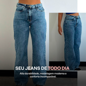 Kit 3 Calças Jeans Wide Leg 100% Algodão + Cintura Alta Que Modela e Realça Suas Curvas